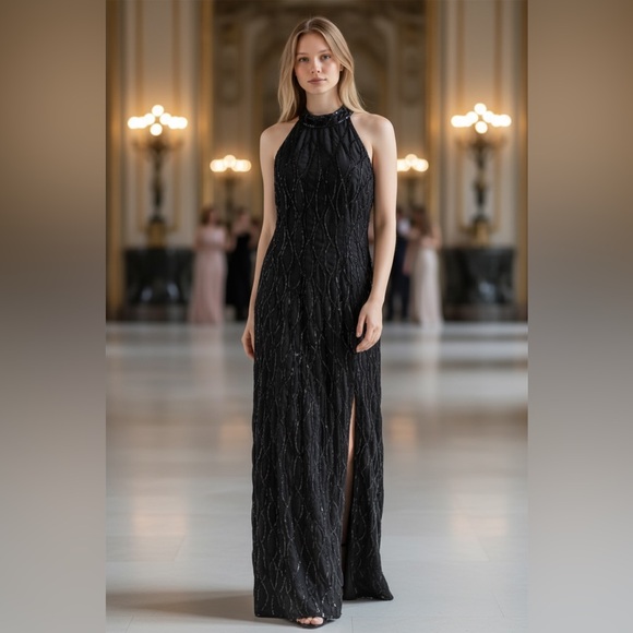 Vintage Dresses & Skirts - Vintage Beaded Allyson Whitmore Elegant Silk BeadedBlack Sleeveless Dress